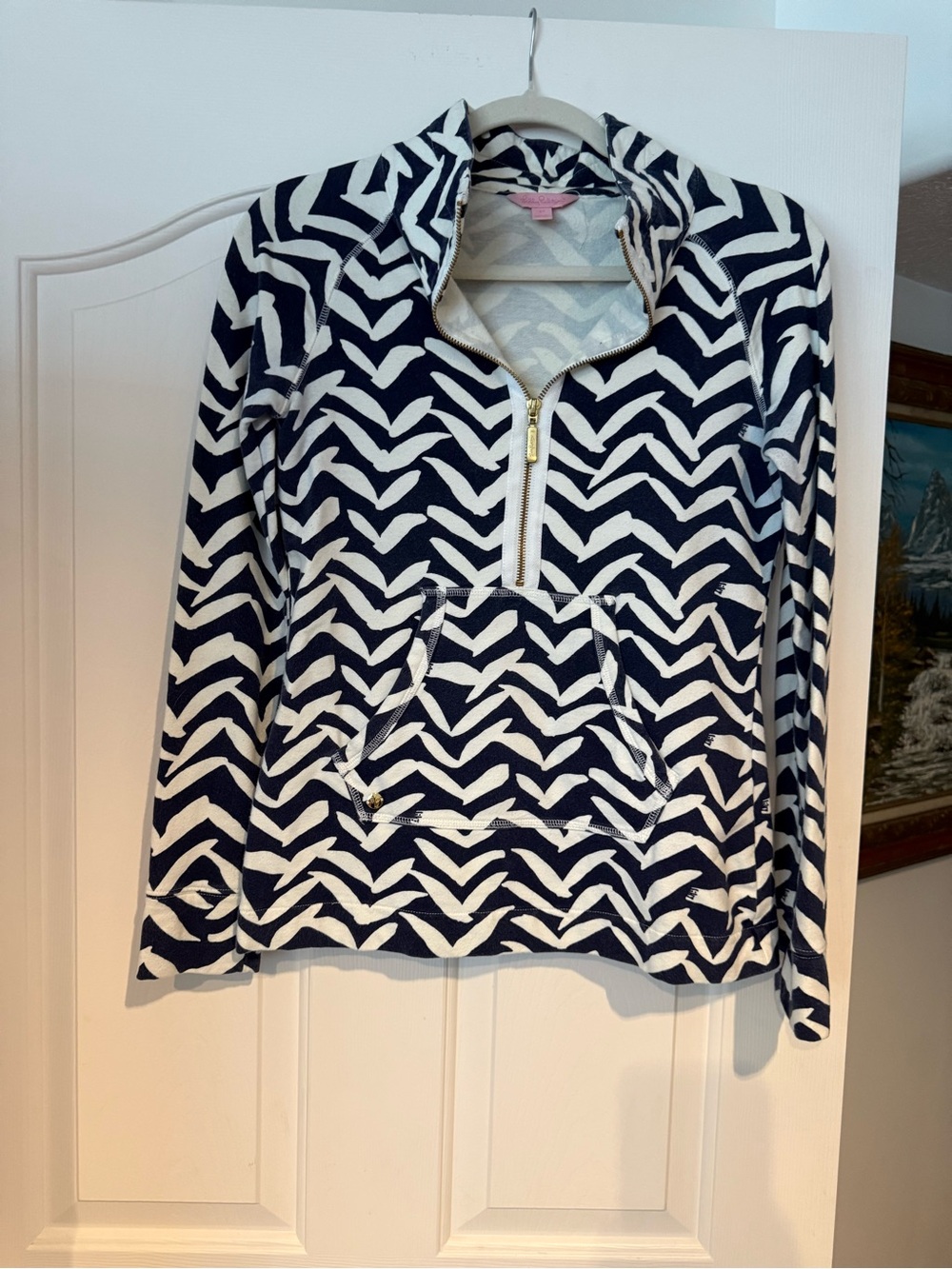 Lilly Pulitzer Navy and White Chevron Half-Zip Pullover